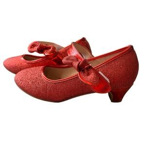 ADAMUMU Girls Low Heel Shoes, Red Sparkle, Size 3, Velcro Strap, Dorothy